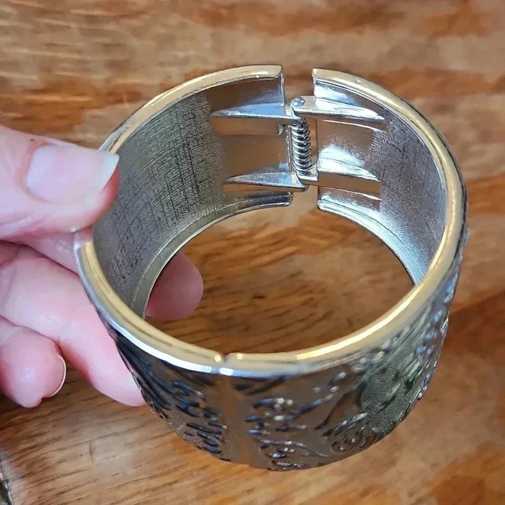 Wide Silvertone Scroll Design Cuff Bracelet - Picture 5 of 10